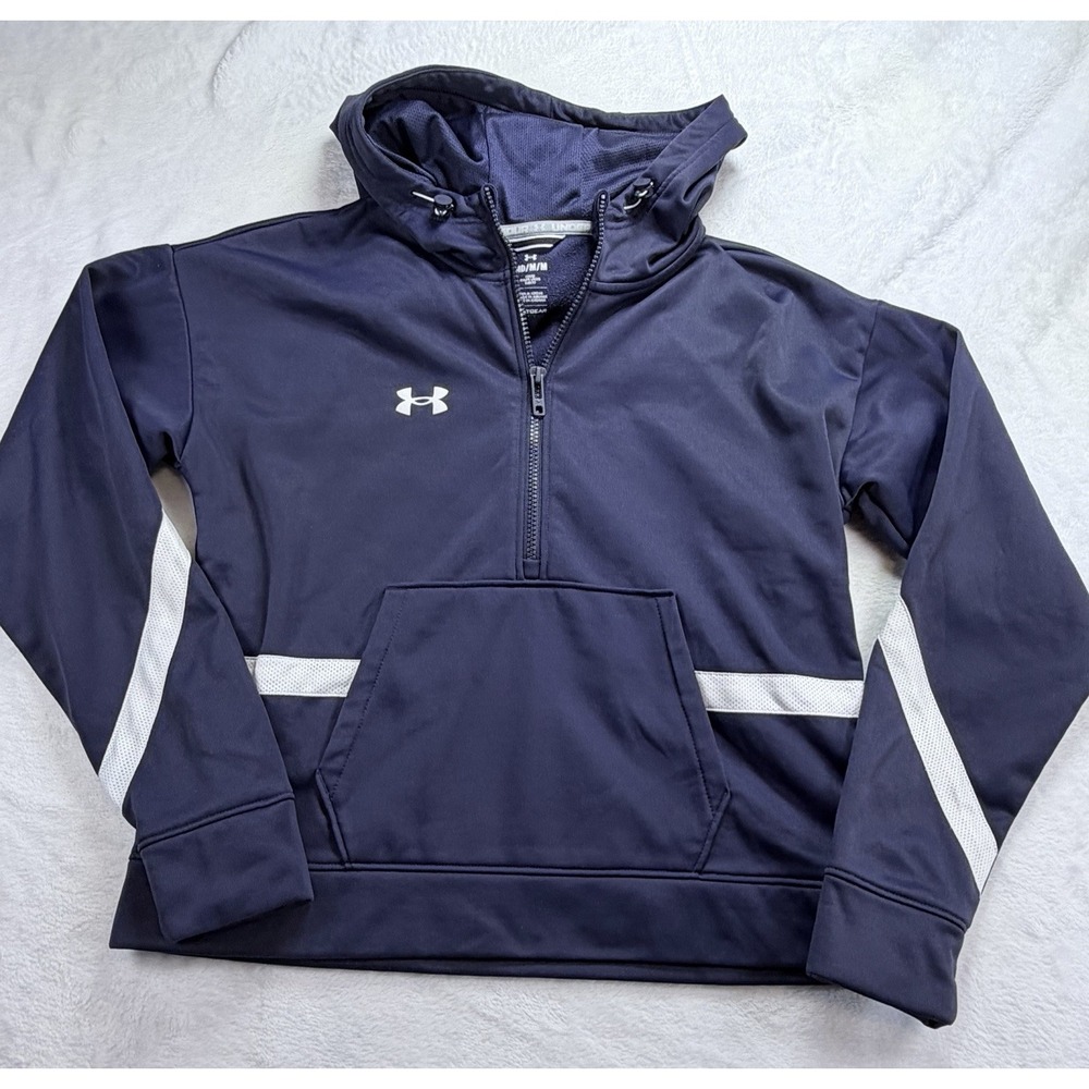Under Armour HeatGear Womens Medium 1/2‎ Zip Hoodie Navy Blue Sweatshirt EUC